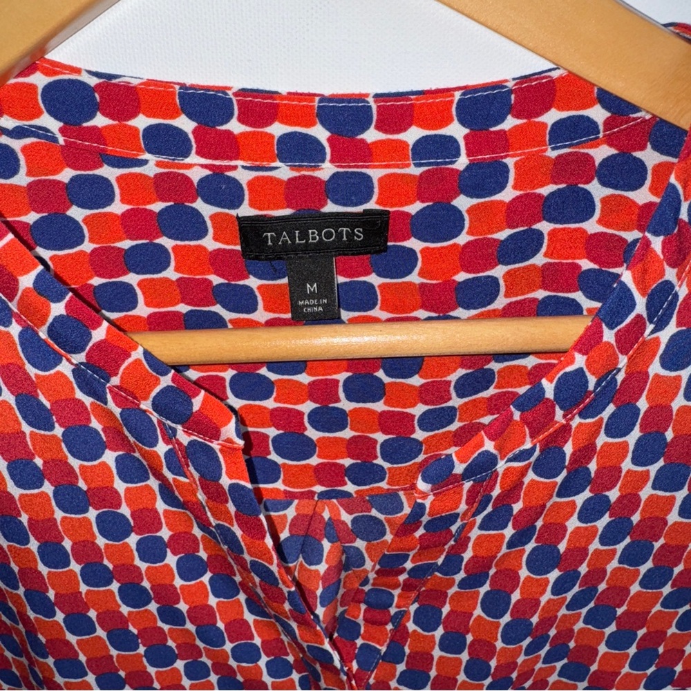 Talbots Long Sleeve Blouse Medium - Dopamine Dressing Geometric Red Blue Orange - Picture 4 of 12